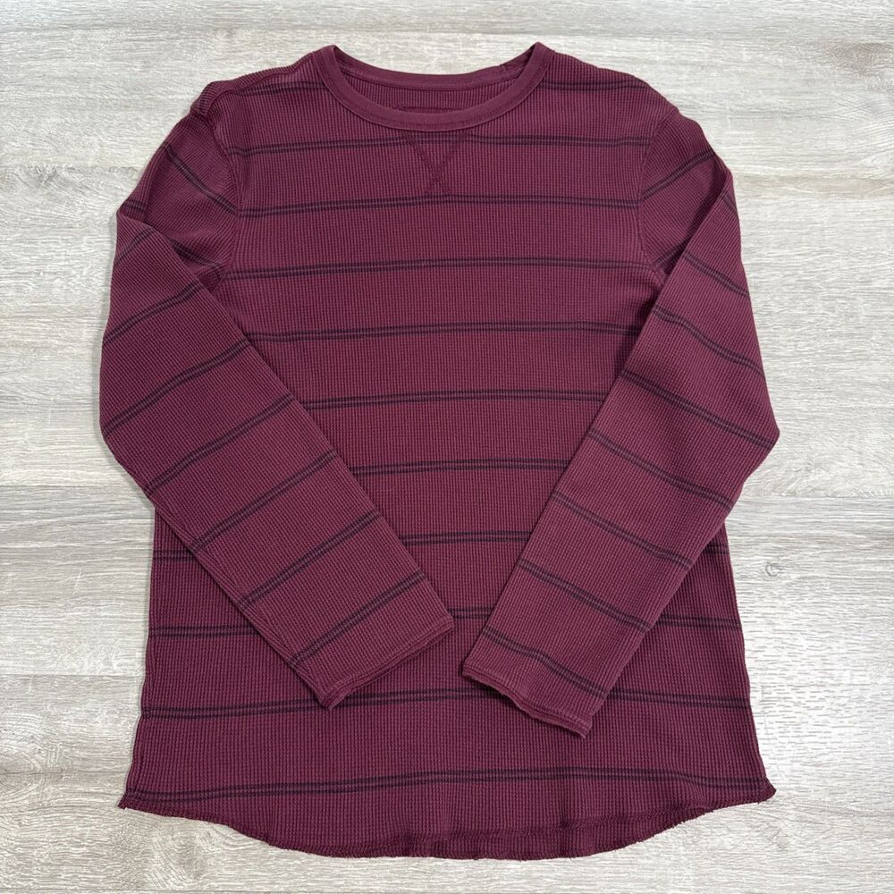 Urban Pipeline Shirt Mens Burgundy Striped Thermal Waffle Knit Long Sleeve Large